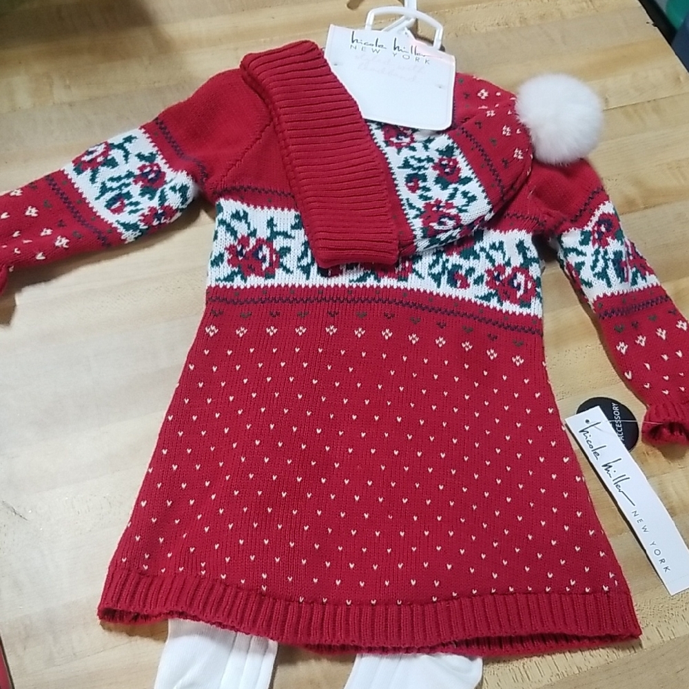 Hannah Red Kids Sweater Dress with Scarf